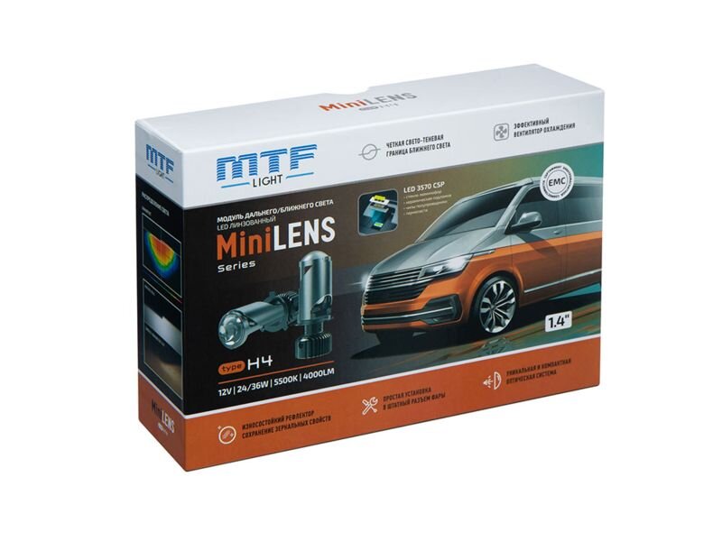 Светодиодные линзы MTF Light серия MINILENS H4, 12V, 24/36W, 5500К, 4000lm