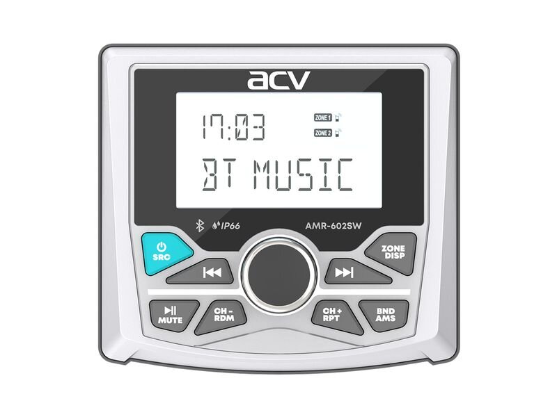 ACV MARINE AMR-602SW морской ресивер квадратный,белый IP66/4х50Вт/2USB/FM/3хRCA/2 аудио зоны