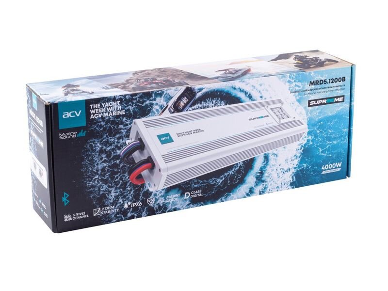 ACV MARINE SUPREME MRD5.1200B морской усилитель 4*220Вт+1;500Вт/5-кан/4-2-1Ом/HPF/LPF/Subsonic/BT5